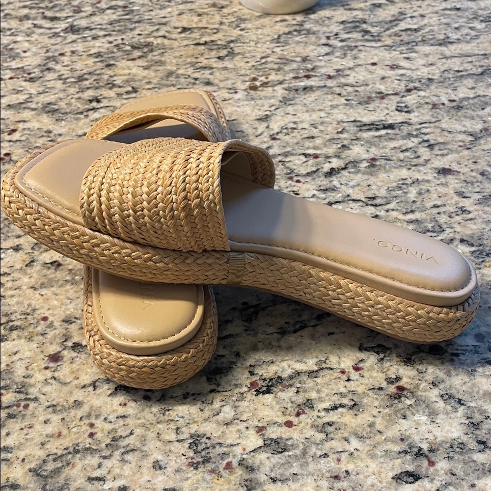 Vince Beige Woven Slide Sandals - Picture 3 of 5